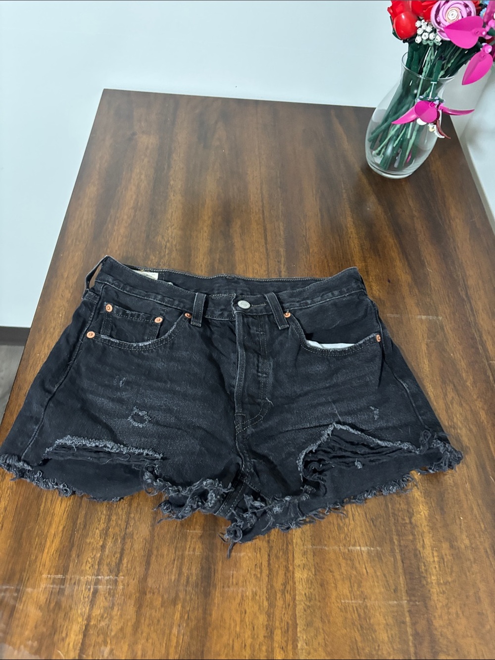 Levi's Black Distressed 501 Short